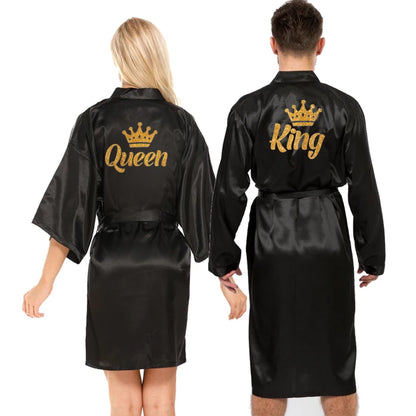 King queen glitter writing men women robe