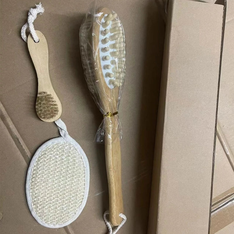 5 Pieces - Natural Bristle Bath Brush Set