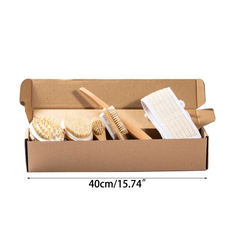 5 Pieces - Natural Bristle Bath Brush Set