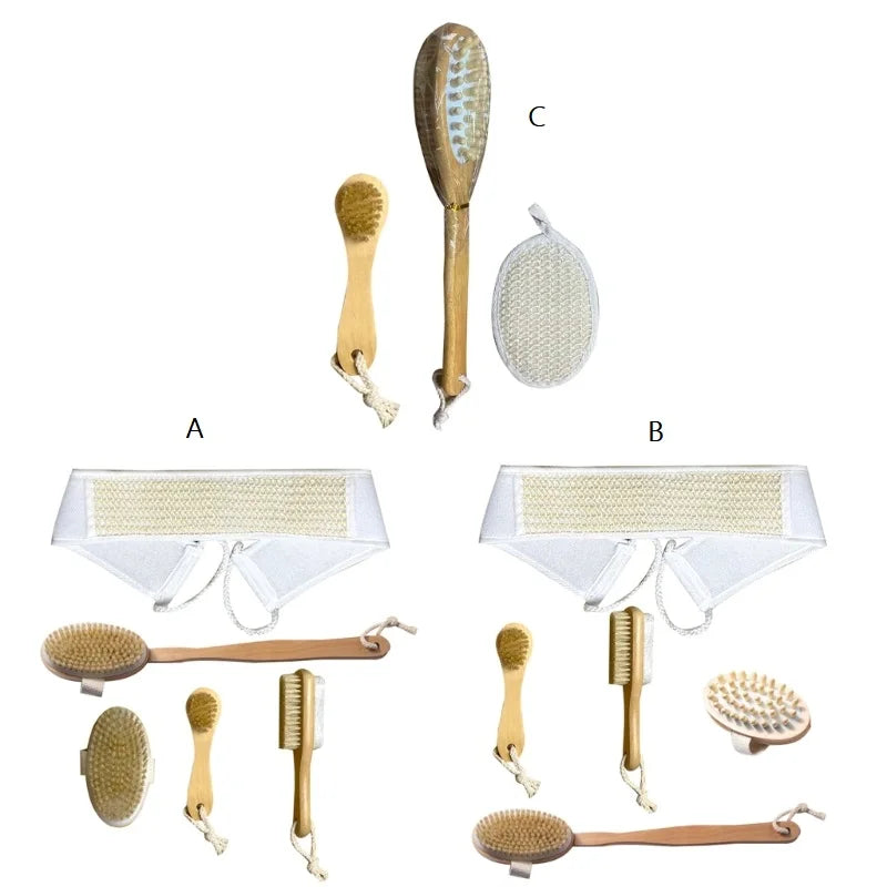 5 Pieces - Natural Bristle Bath Brush Set