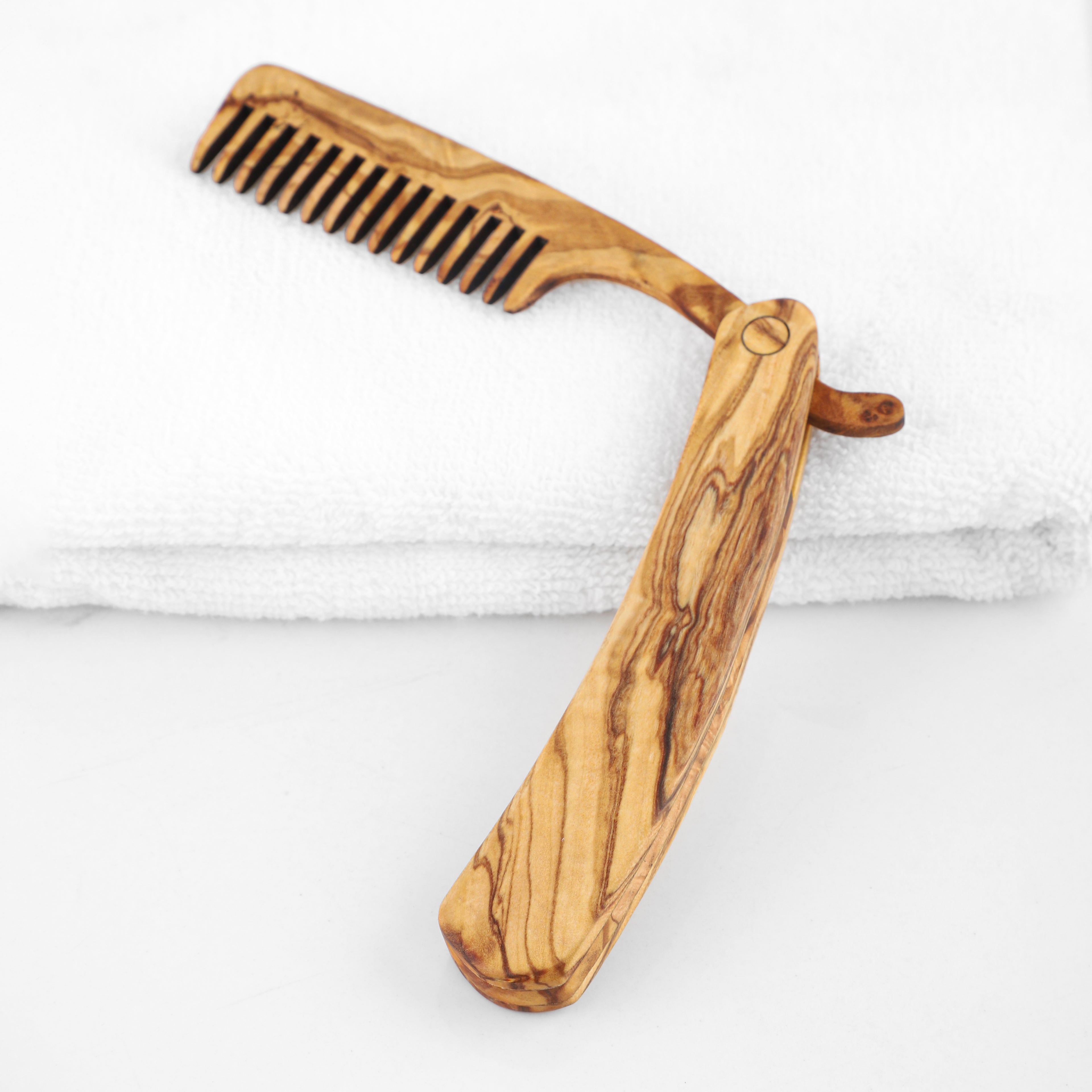 Folding Olive Wood Beard Comb – Premium Handmade Grooming Tool